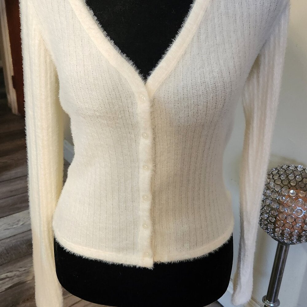 Hollister Fuzzy Button Down Sweater - Size S.  Winter White.